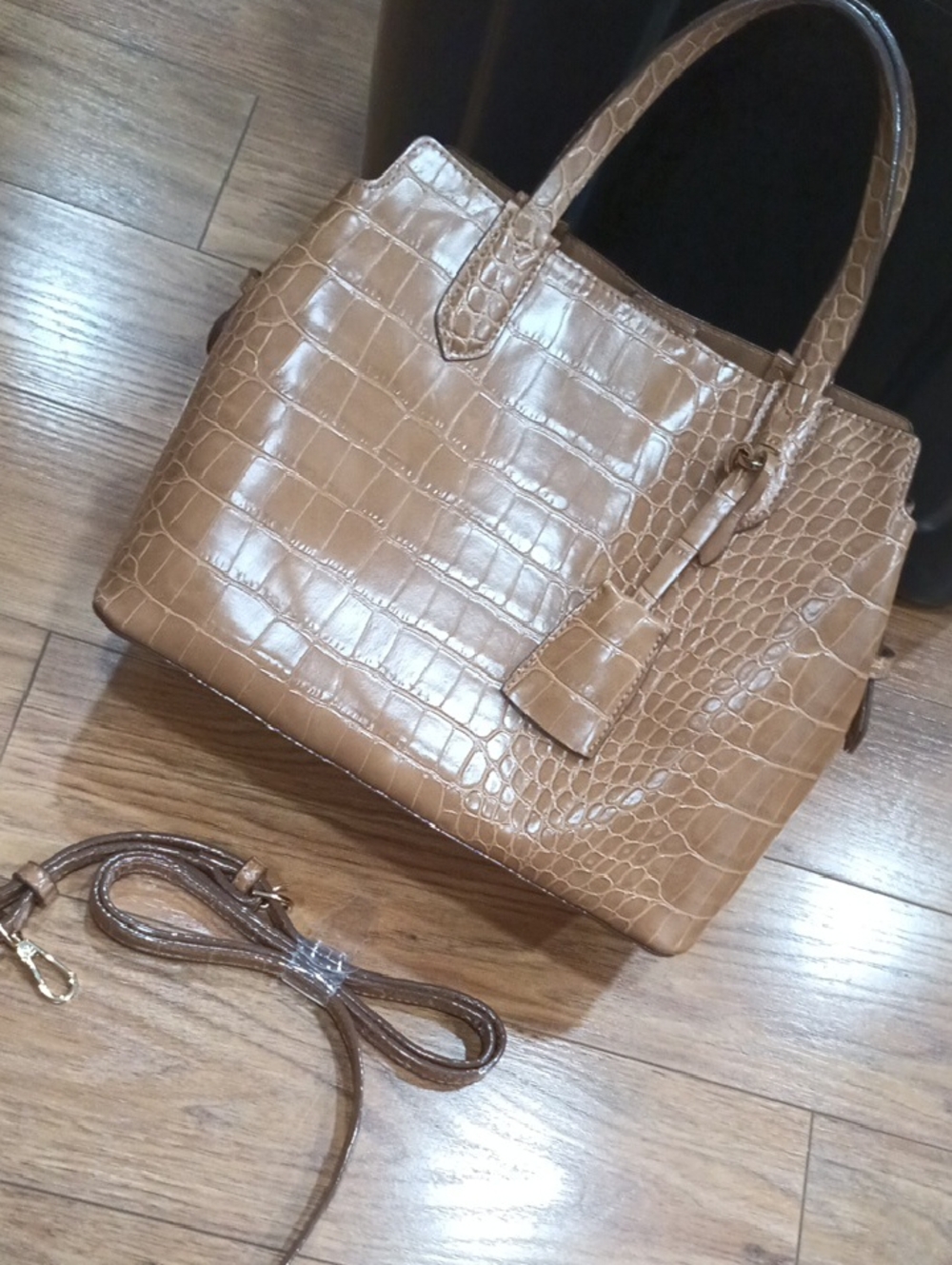 a new day Croc-Embossed Tan Satchel with Removable Strap